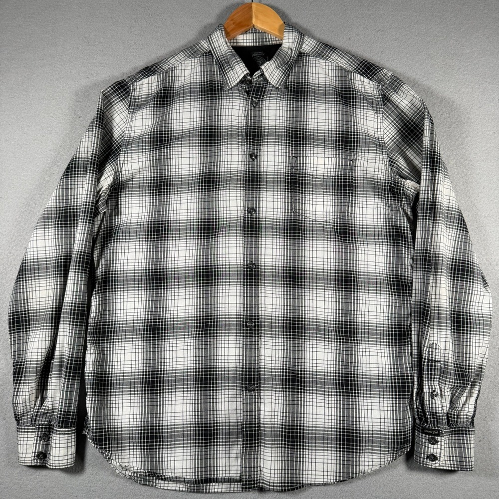 Diesel Industry Mens XL Plaid Button Down Shirt Black White Long Sleeve Check‎